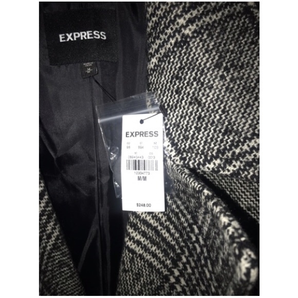 Express Wool Houndstooth Black White Long Coat - Picture 3 of 6